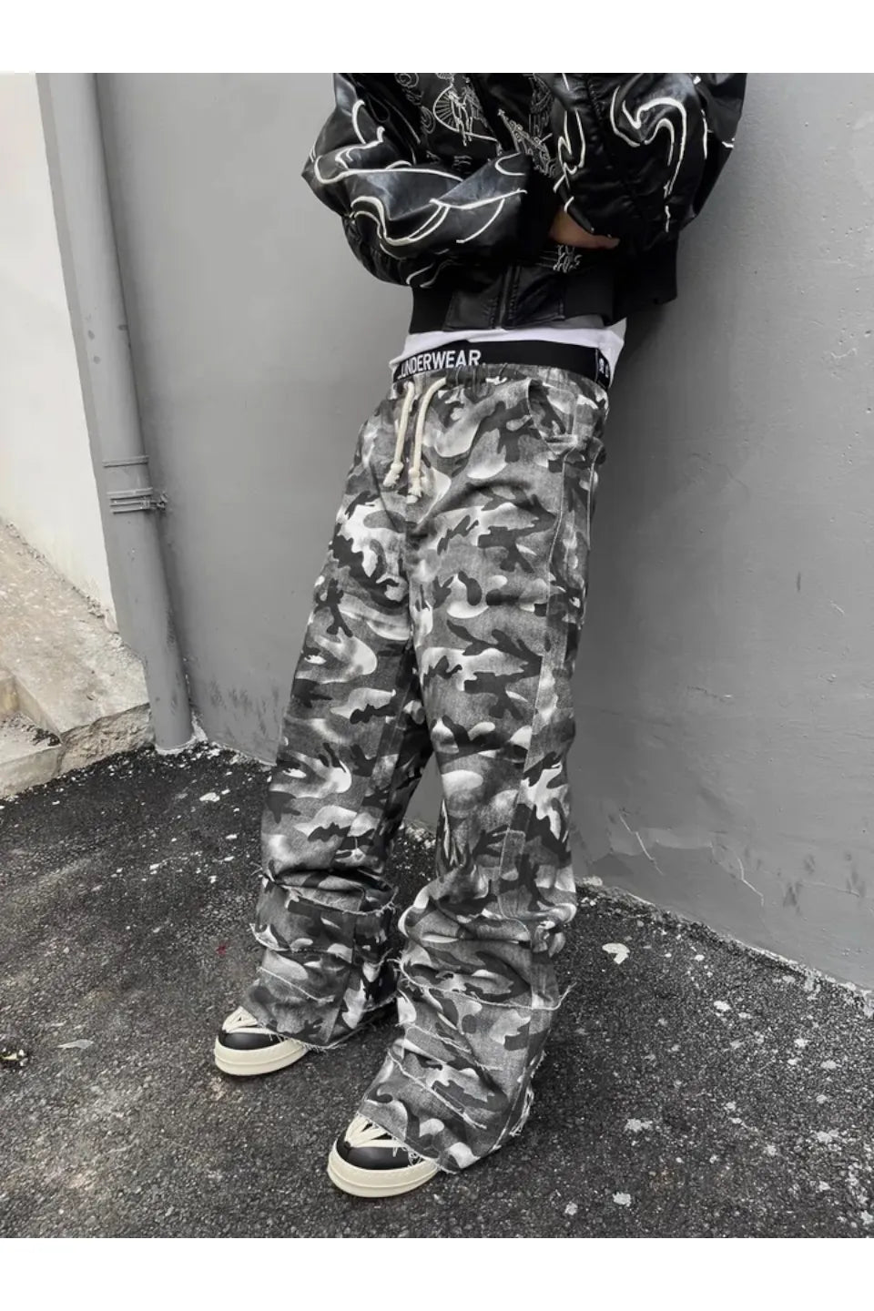 Camouflage Stained Double Waistband Trousers