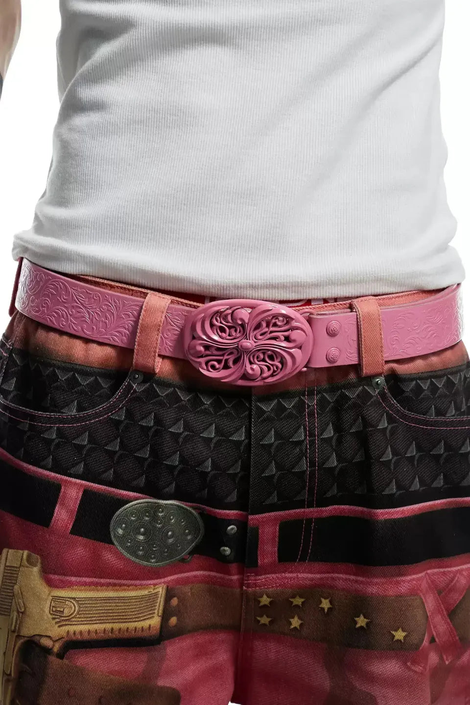 Chrome Acanthus Carved Leather Belt