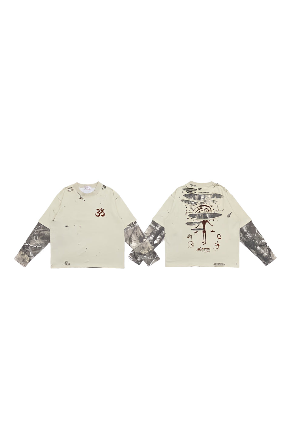 Color Blocked Distressed Layered Long Sleeve Tee