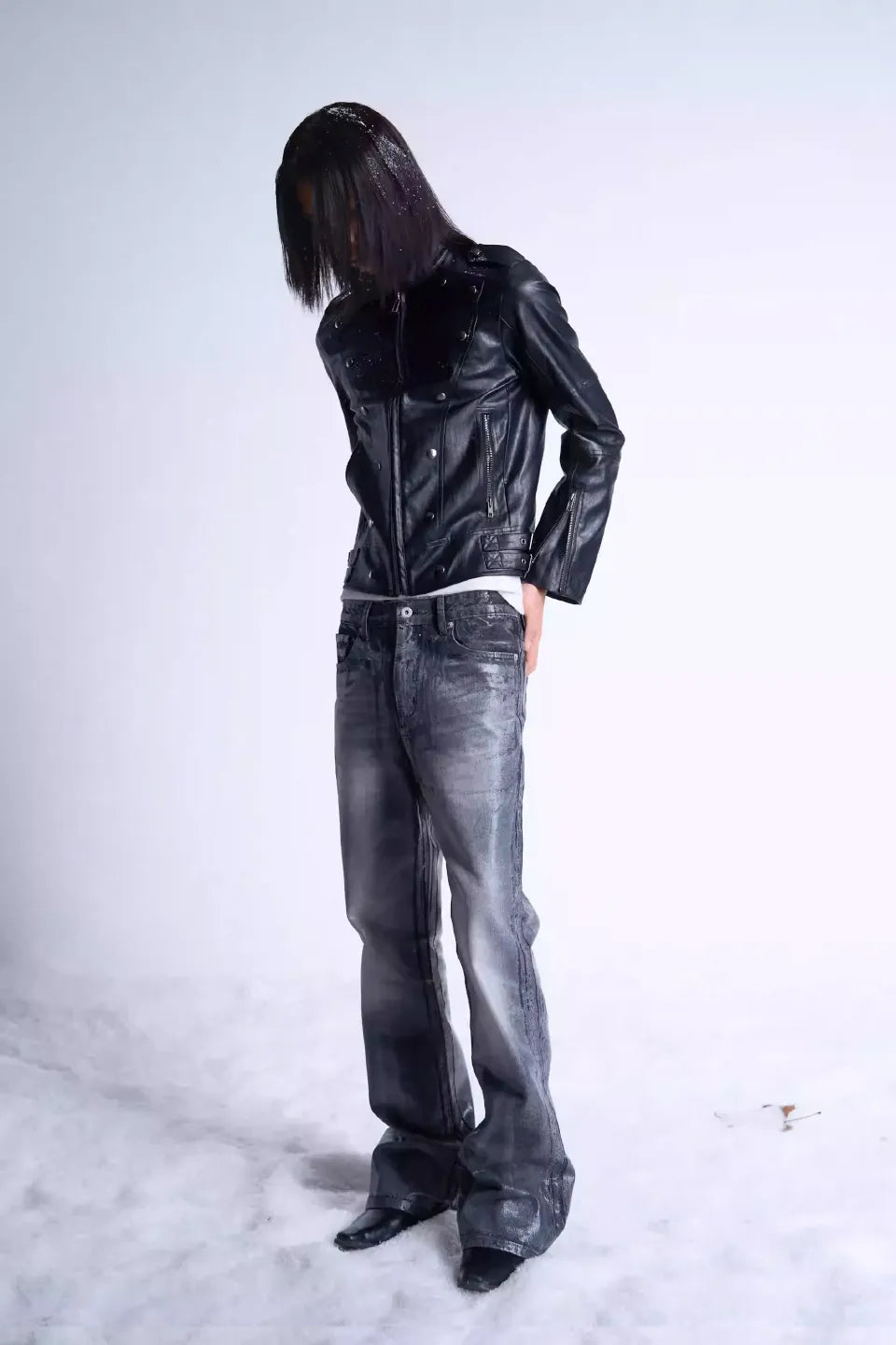 Crack Brush and Faded Flare Jeans