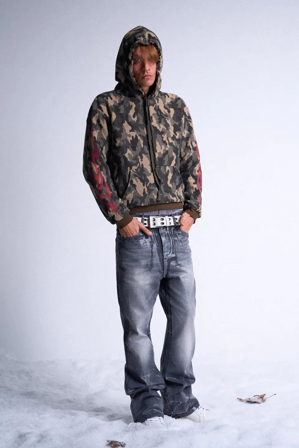 Crack Brush and Faded Flare Jeans