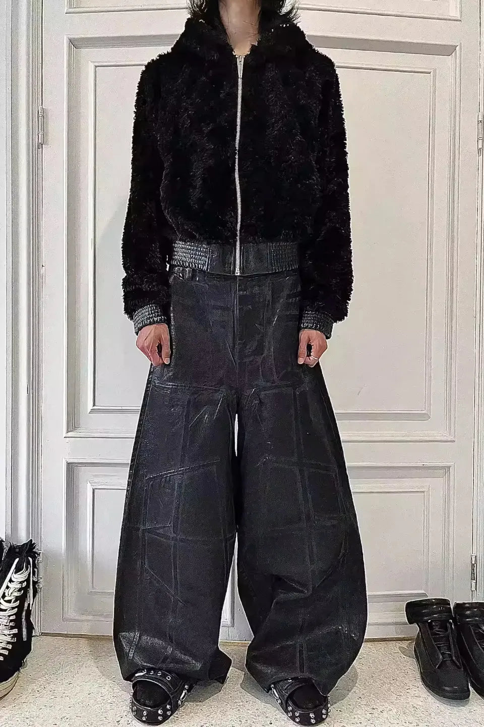 Crack Pattern Waxed Pants