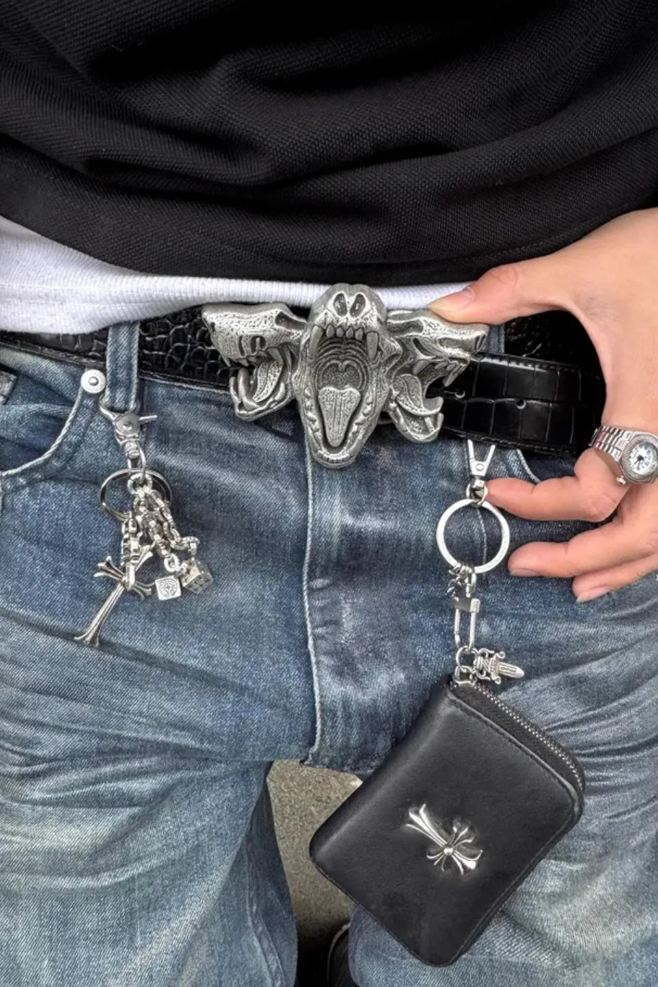 Crocodile Embossed Skeleton Belt