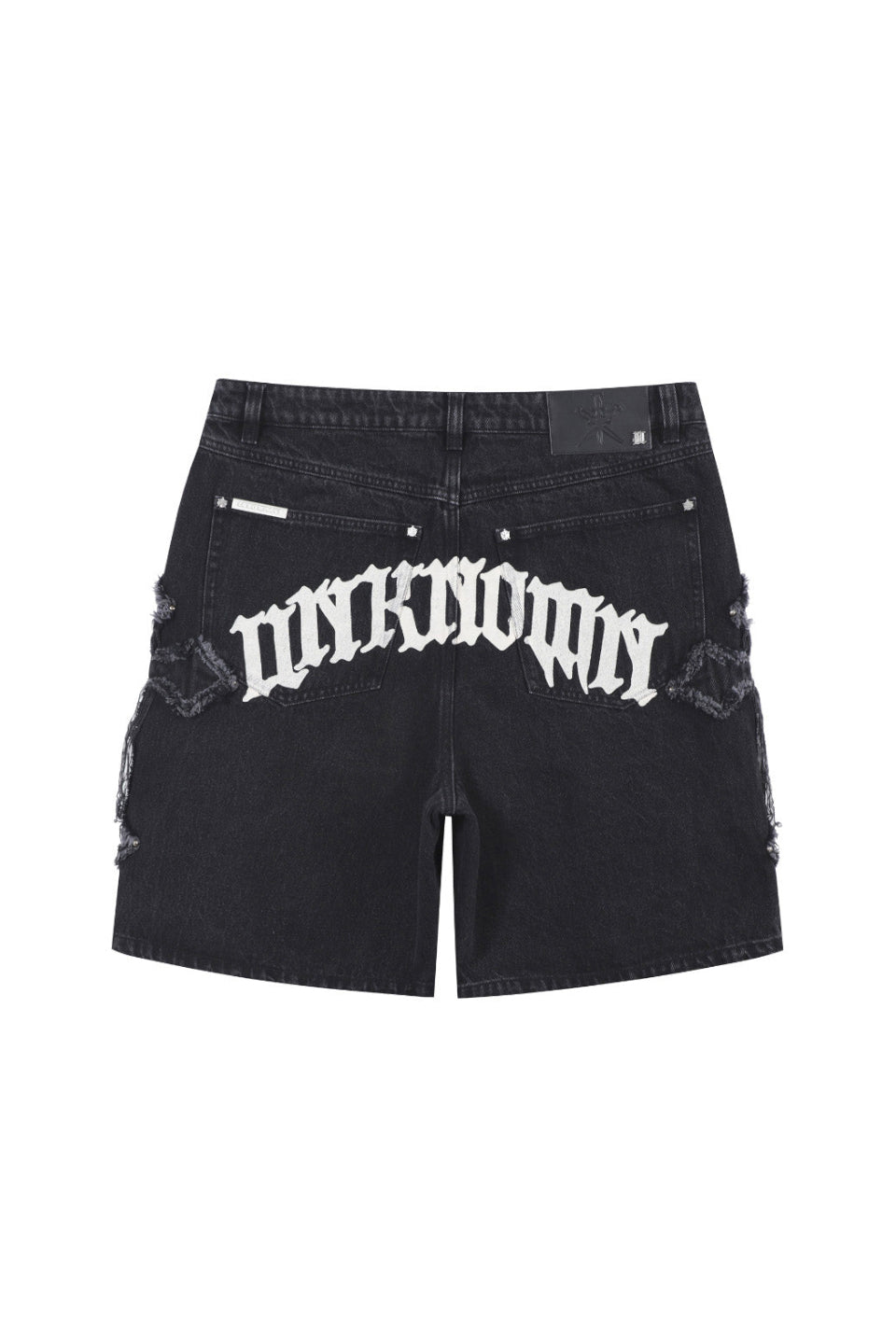 Cross Fraded Patch Washed Denim Shorts