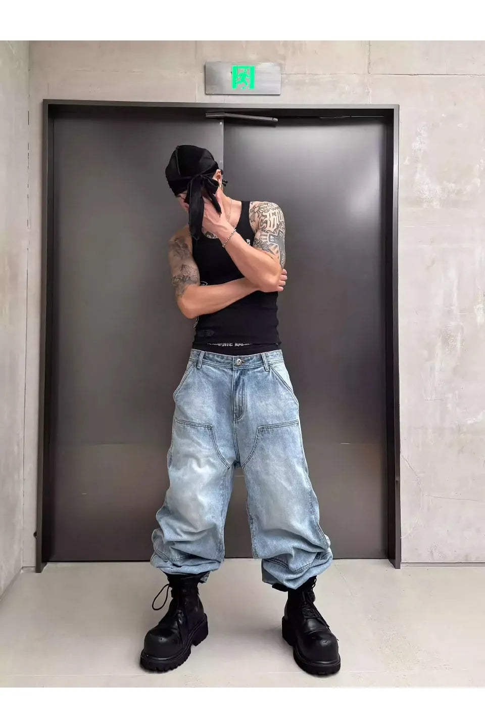 Cross Patch Art Baggy Denim