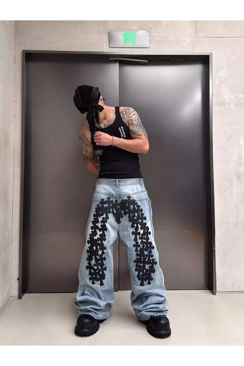 Cross Patch Art Baggy Denim