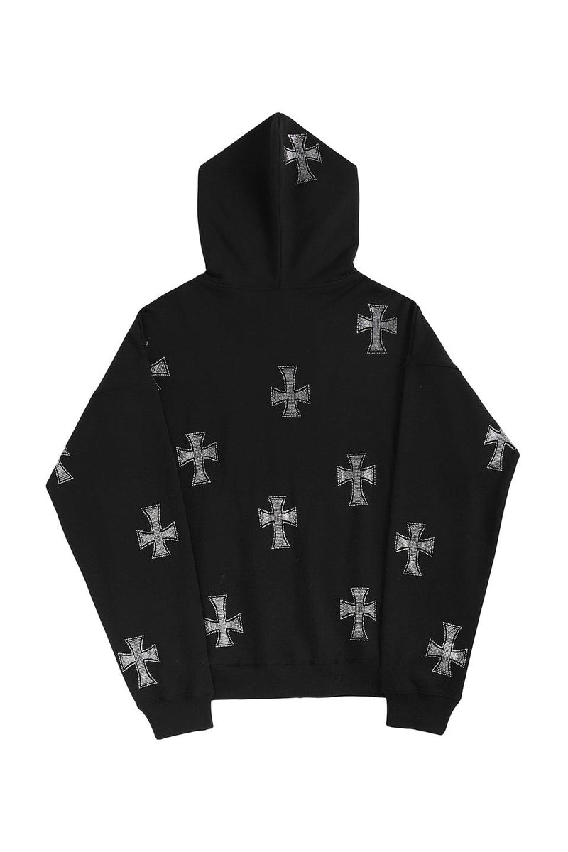 Black Purple Rhinestone Cross Zip Up Lラインストーン - トップス