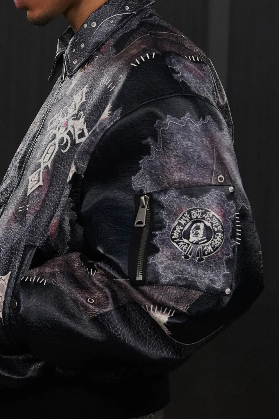 Cross Spliced Pythonskin Faux Leather Puffer Jacket