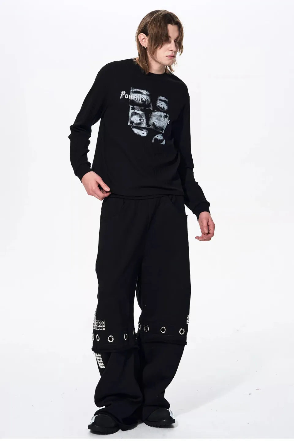 Cross Studded Fake Two Piece Sweatpants