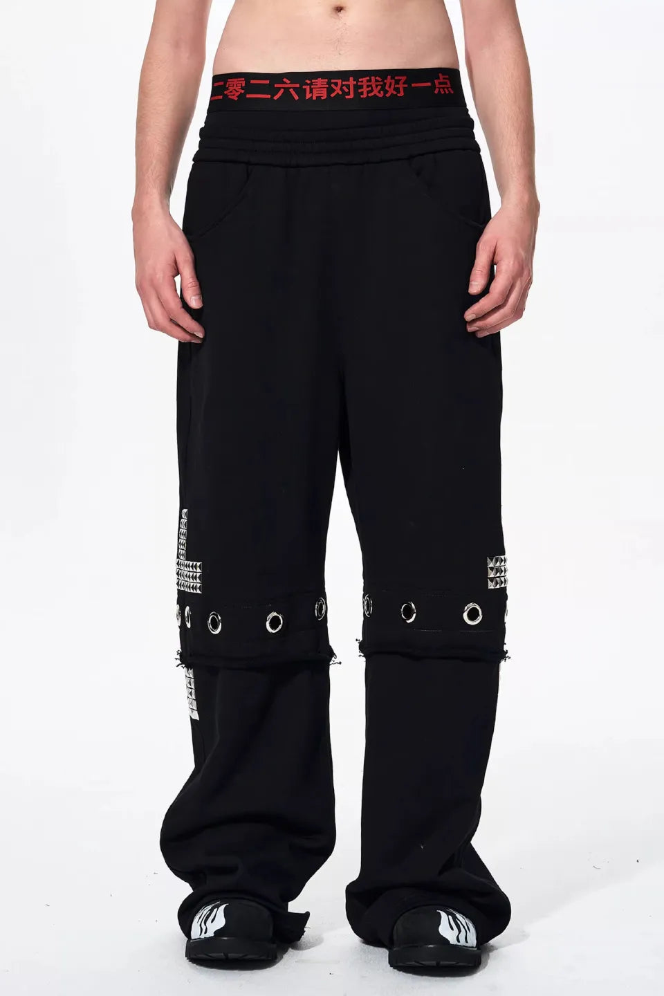 FOURTH3EX | Cross Studded Fake Two Piece Sweatpants スタッズ