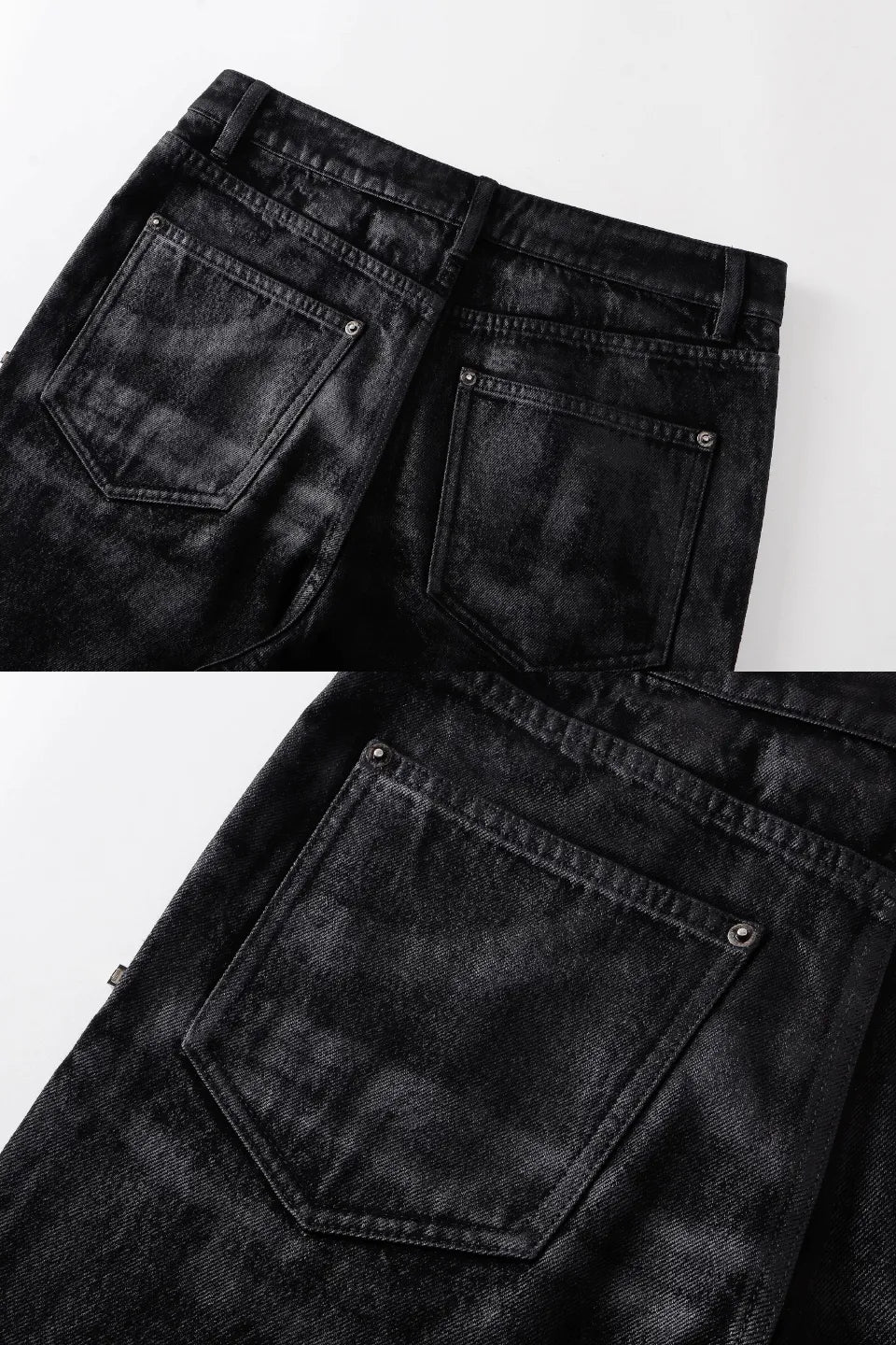 Cross Stitch Zip Waxed Denim Flare Pants