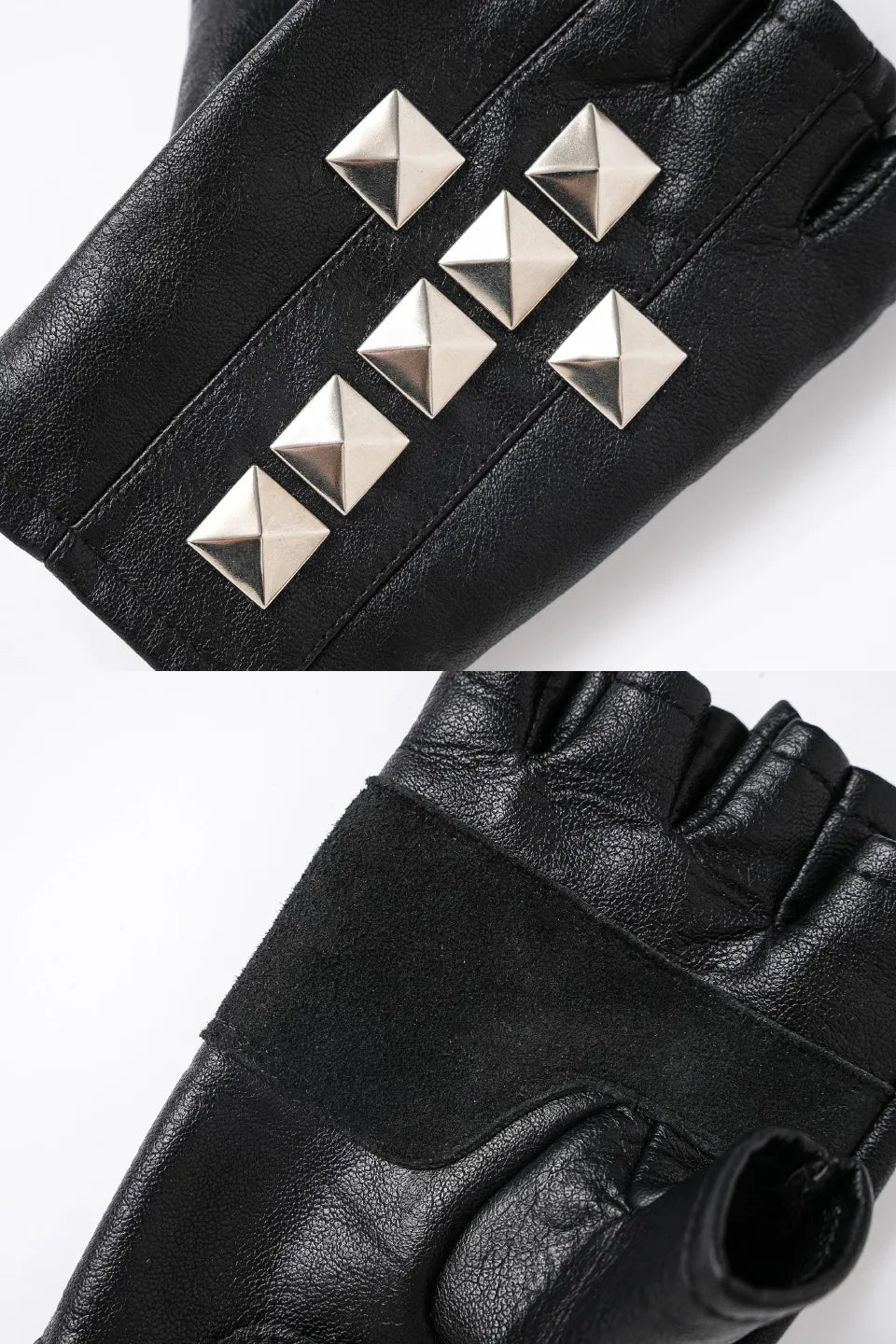 Cross Studded Leather Fingerless Gloves