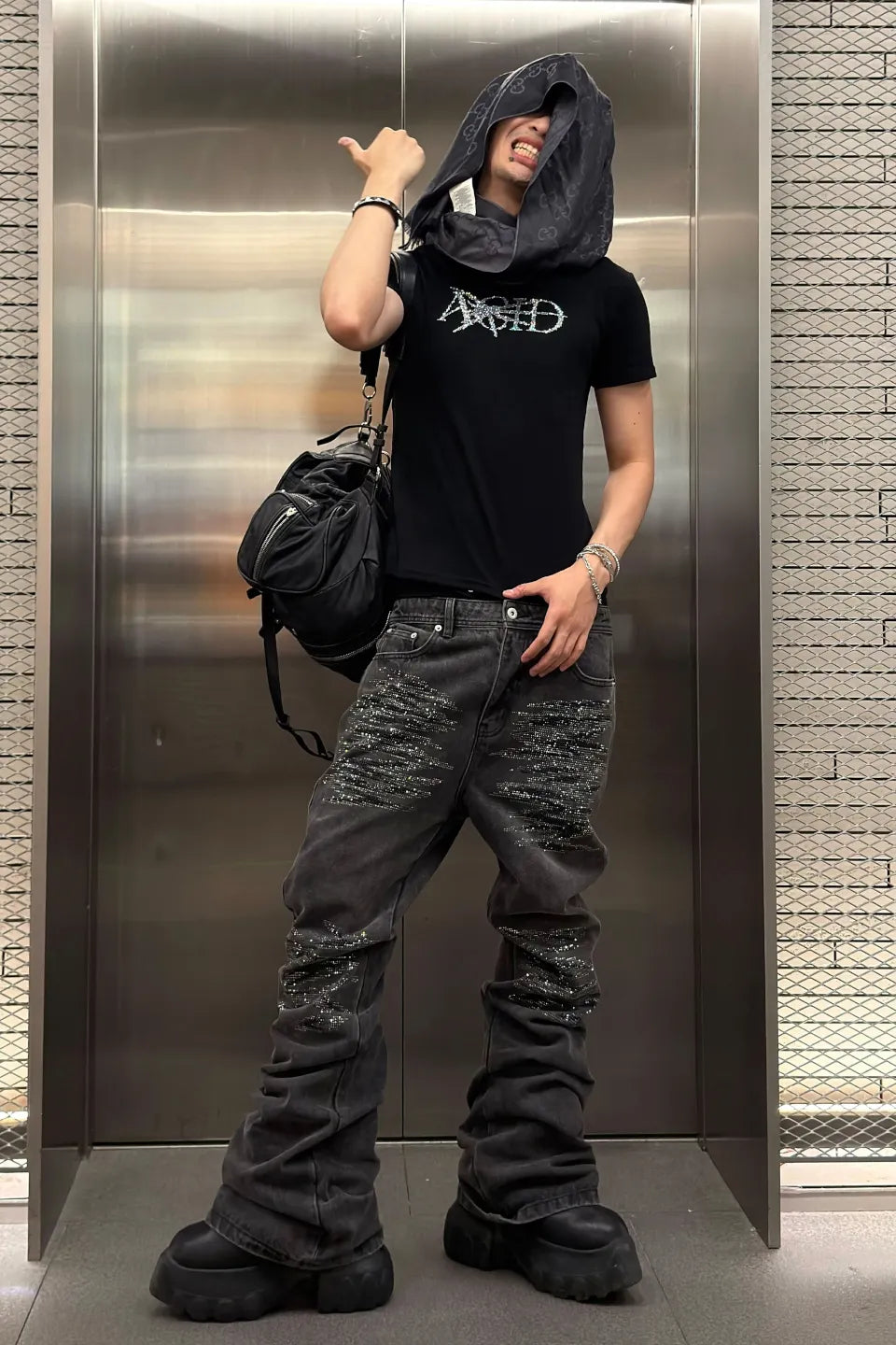 Crystal Whisker Stacked Bootcut Denim
