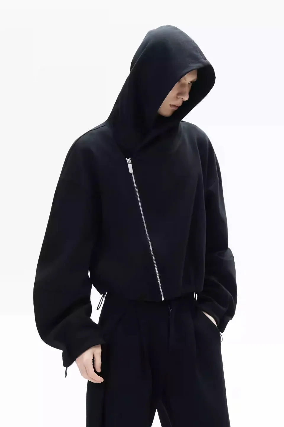 Curved Sleeve Asymmetric Zip Hoodie