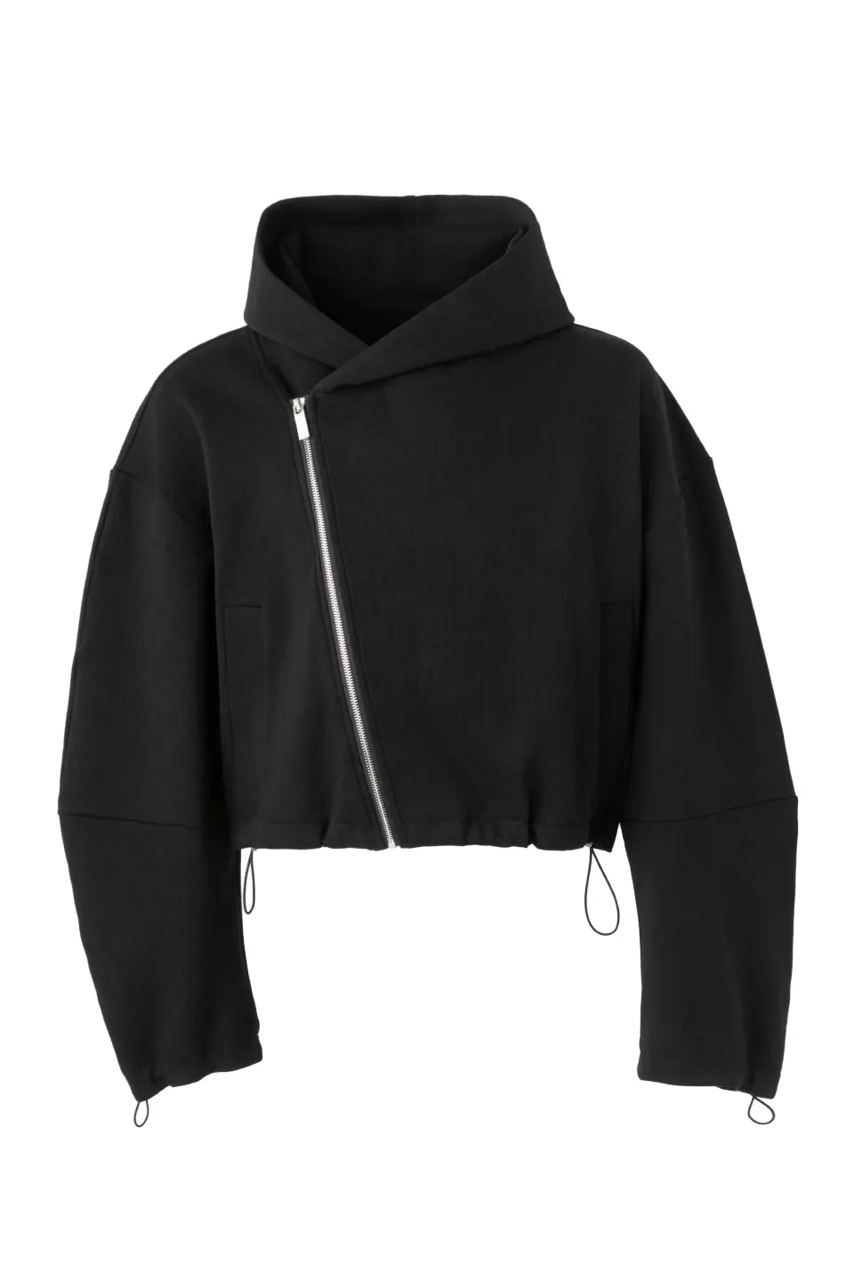 トップス HOODED ASYMMETRIC ZIP TOP BLACK FRKM SCD | Curved Sleeve Asymmetric Zip Hoodie カーブスリーブ