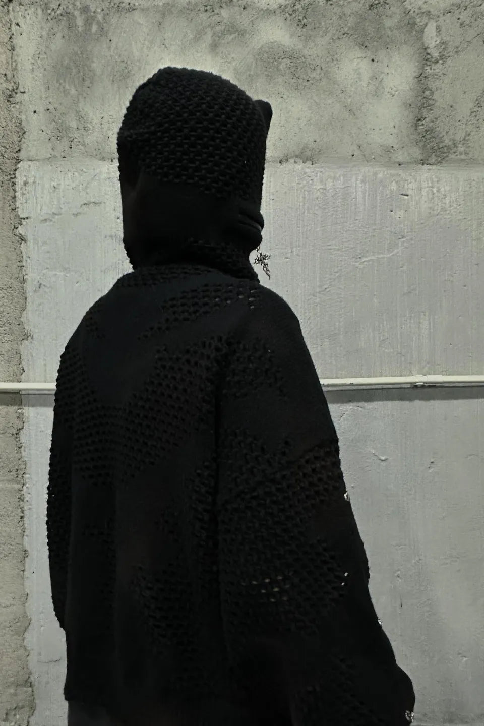 Dark Avant Garde Openwork Knit Hoodie