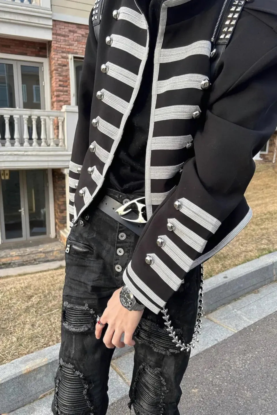 Dark Waxed Curved Biker Jeans