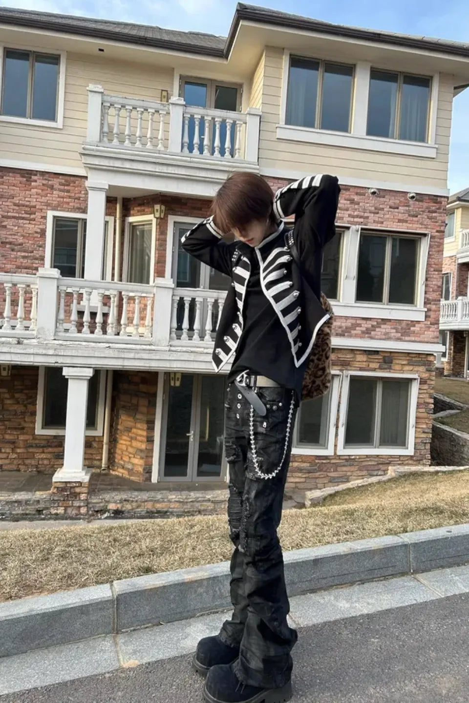 Dark Waxed Curved Biker Jeans