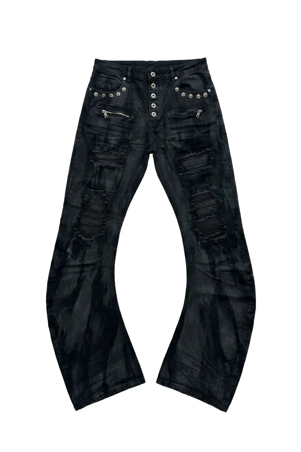 ROLLING MONEY バギー ダメージデニム ROLLING MONEY | Dark Waxed Curved Biker Jeans ダークワックス デニム