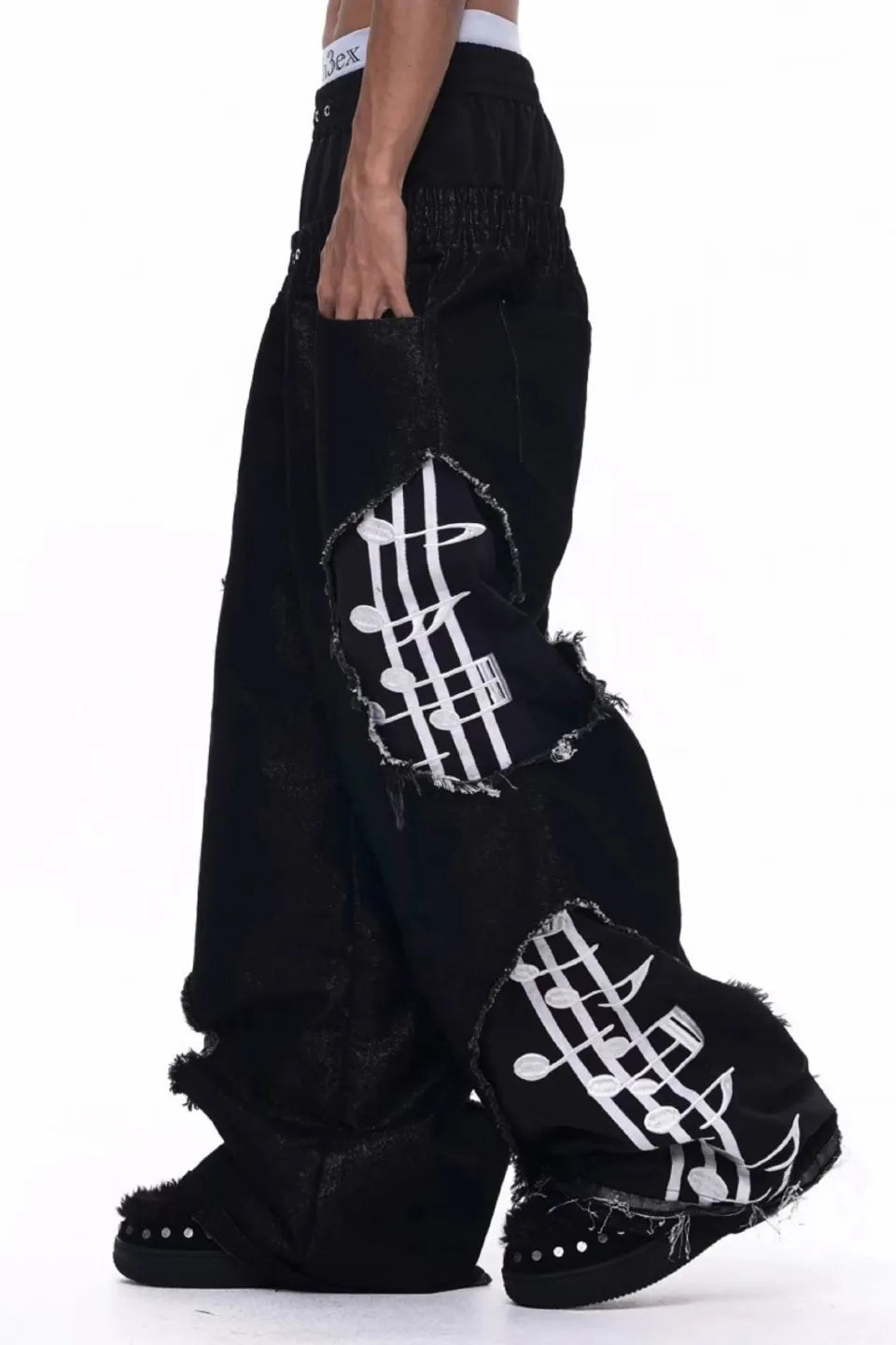 Deconstructed Dual Waist Denim Pants