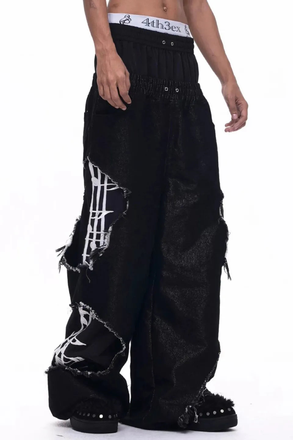 Deconstructed Dual Waist Denim Pants