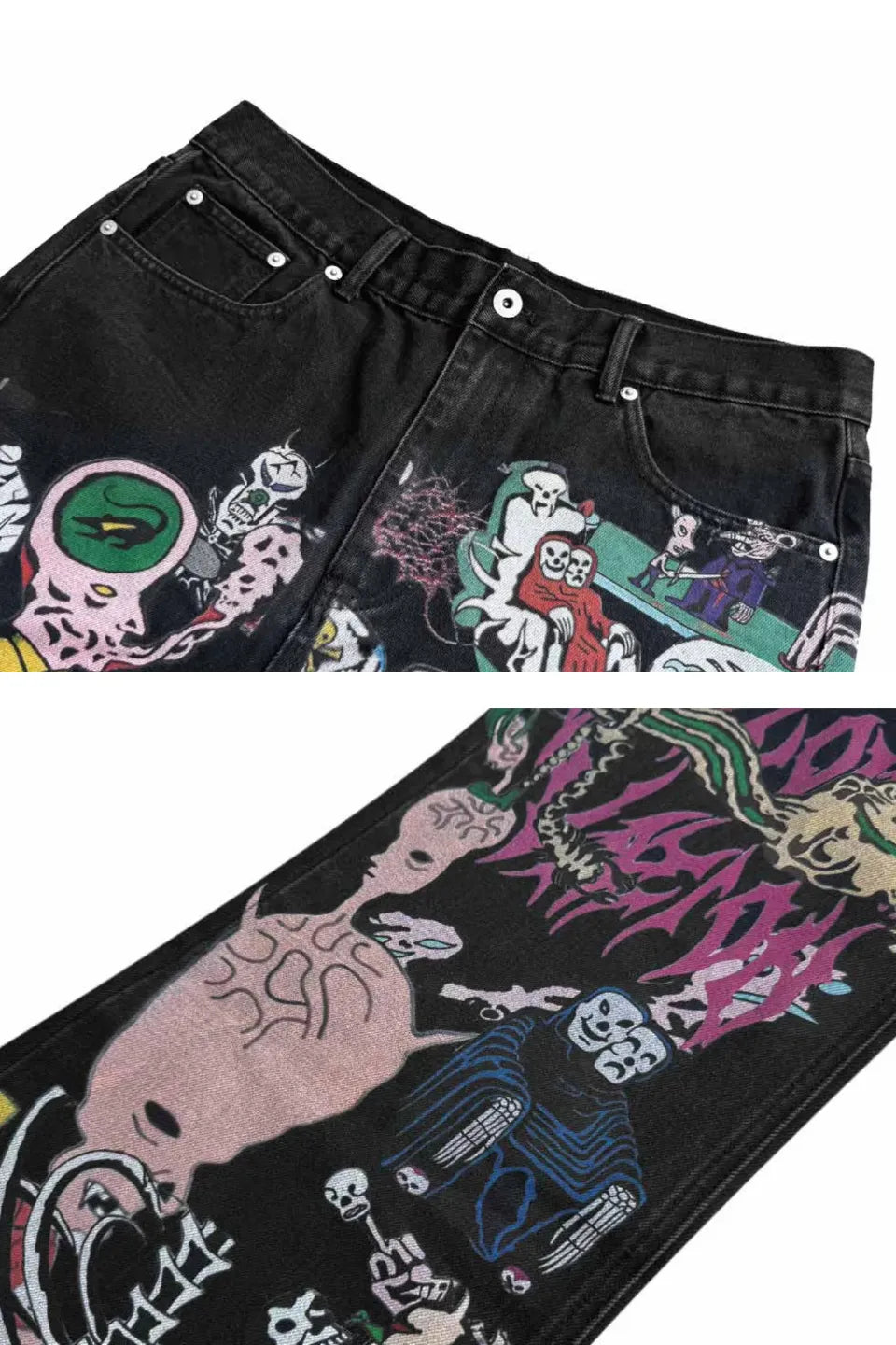Demon Skull Direct Printed Flared Jeans