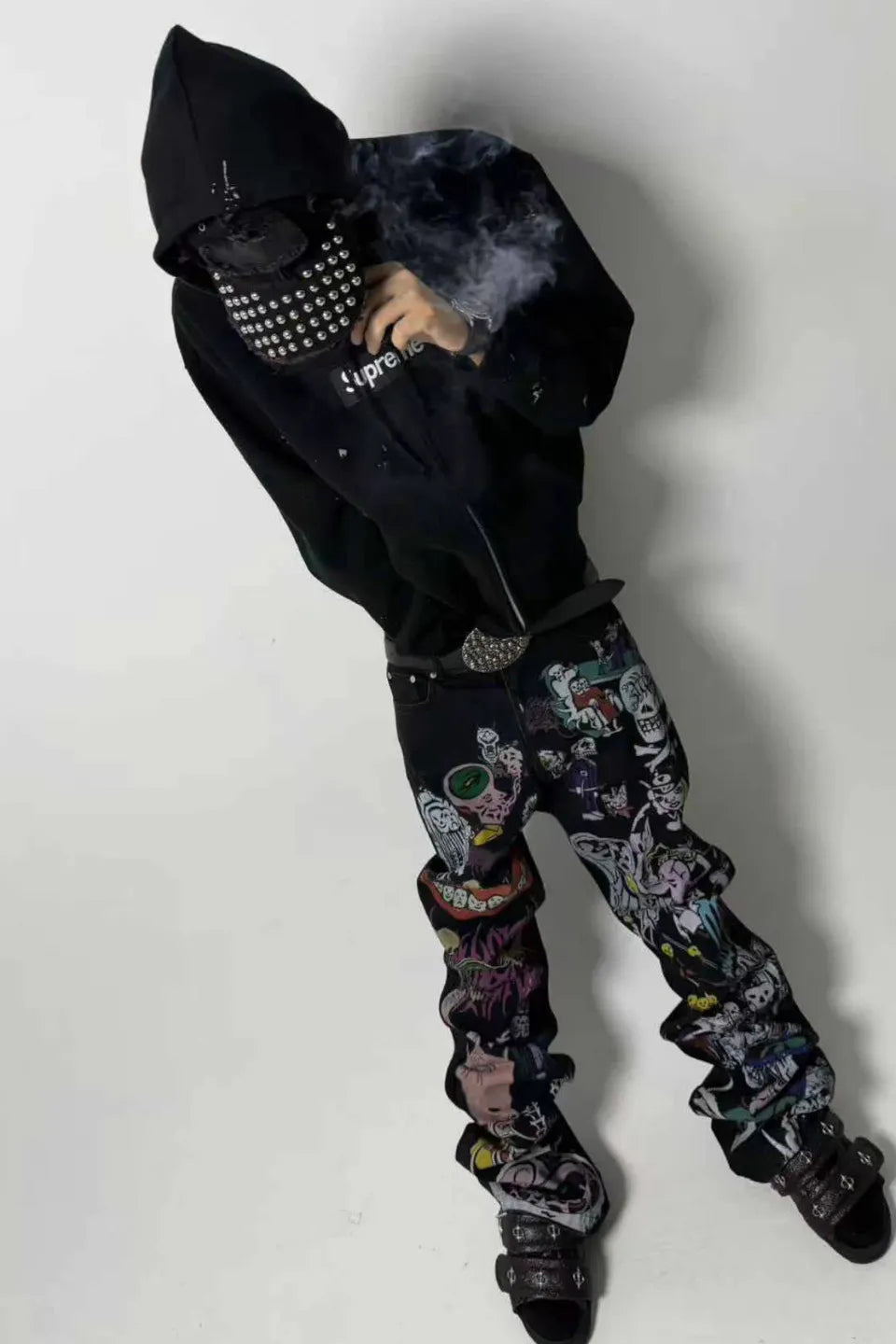 Demon Skull Direct Printed Flared Jeans