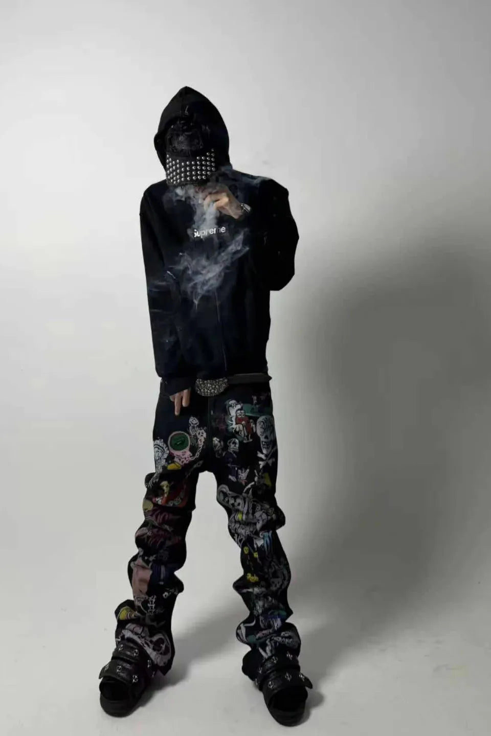 Demon Skull Direct Printed Flared Jeans