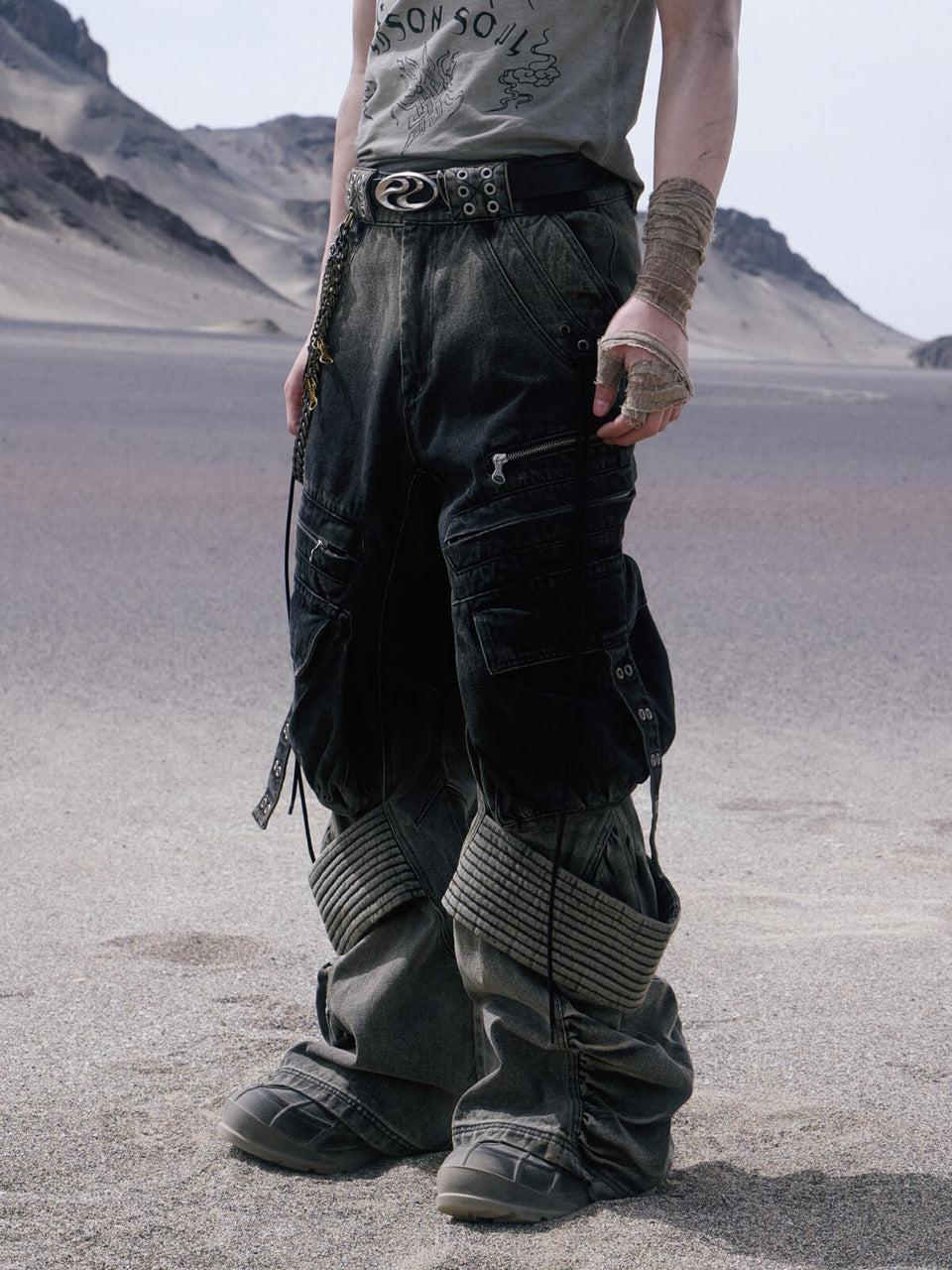 Desert Distressed Denim Cargo Pants