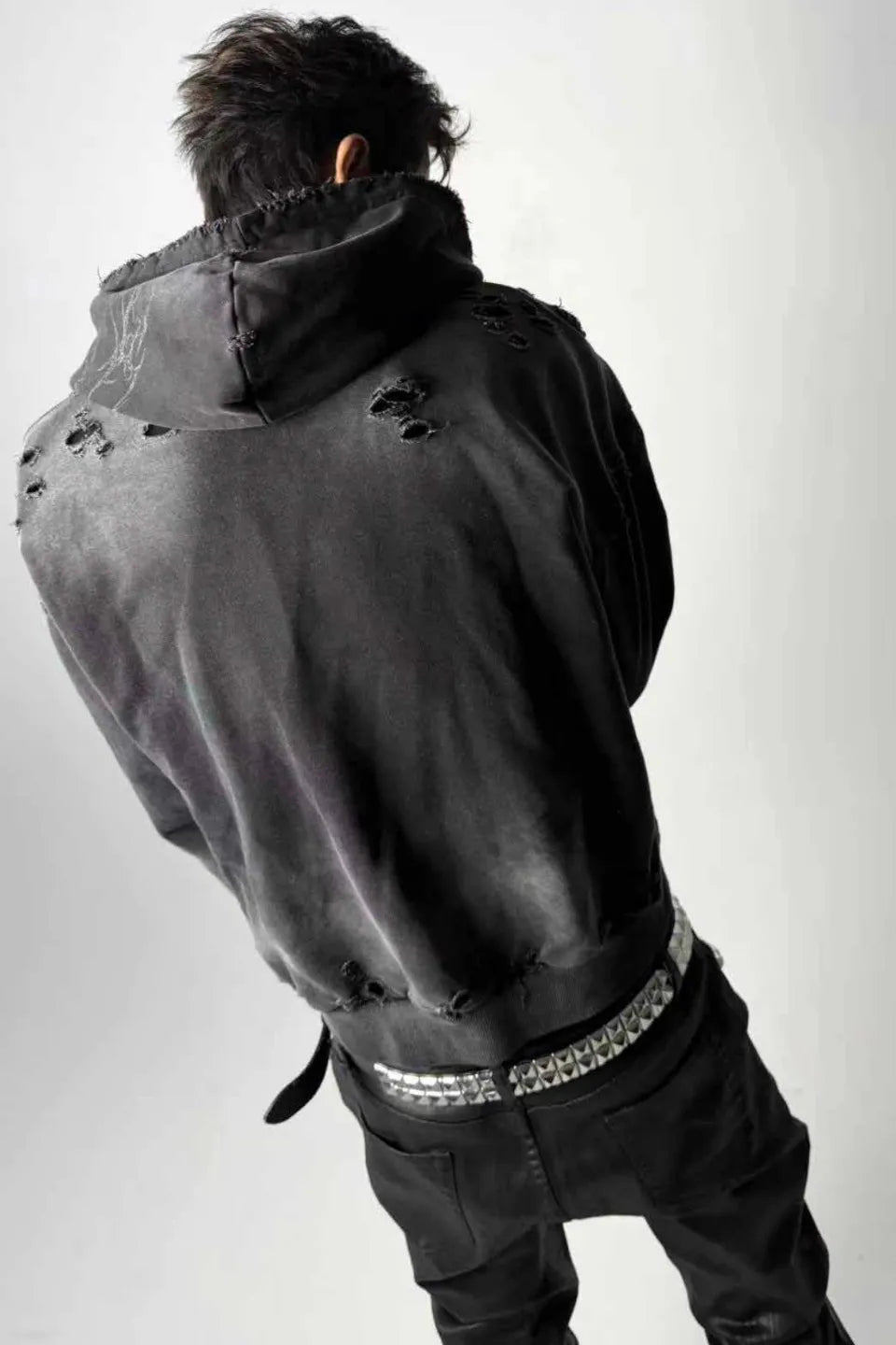 Destroyed Rune Print Zip Hoodie