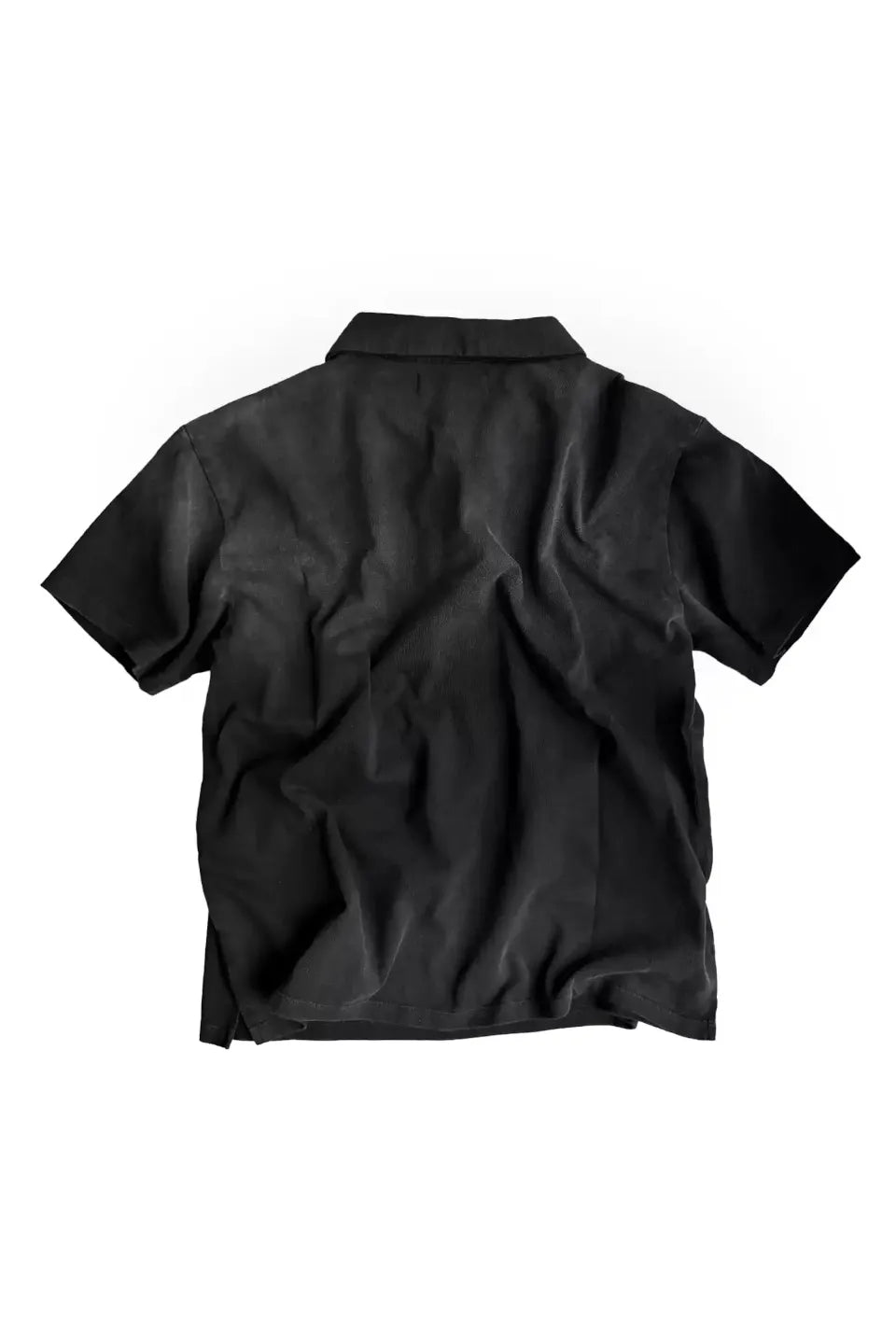 CINDER VEIN Destroyed X Ray Print Polo Shirt - フロントにレントゲン骨格プリントと襟元にダメージ加工を施したブラックポロシャツ