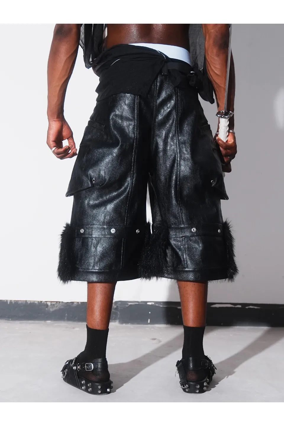 Detachable Waxed Cropped Leather Pants