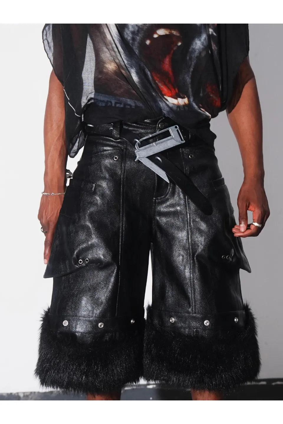 Detachable Waxed Cropped Leather Pants