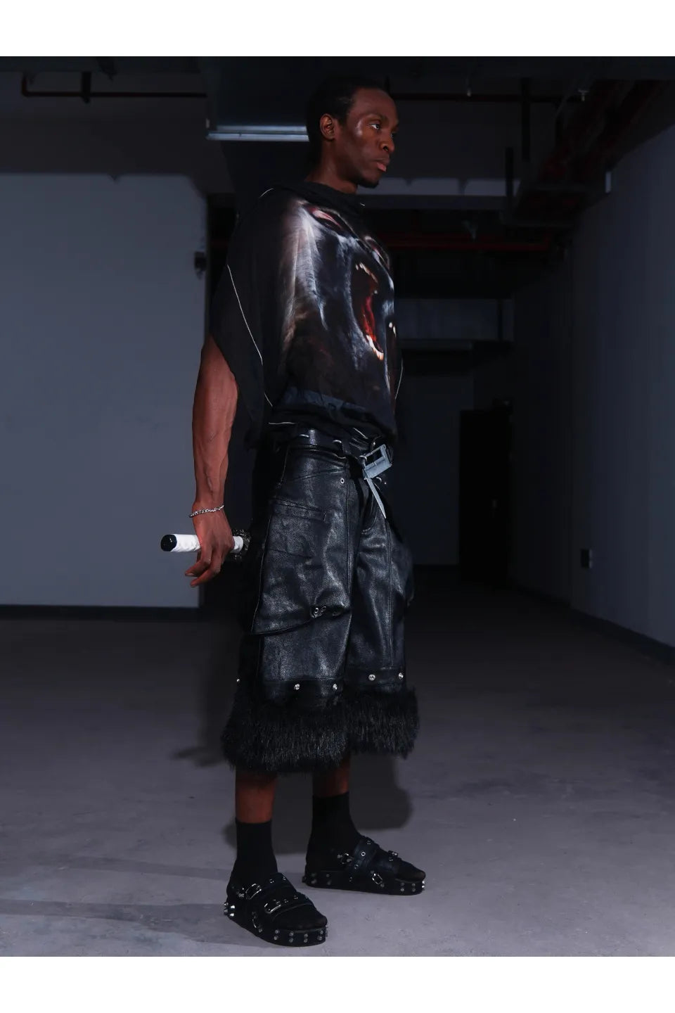 Detachable Waxed Cropped Leather Pants