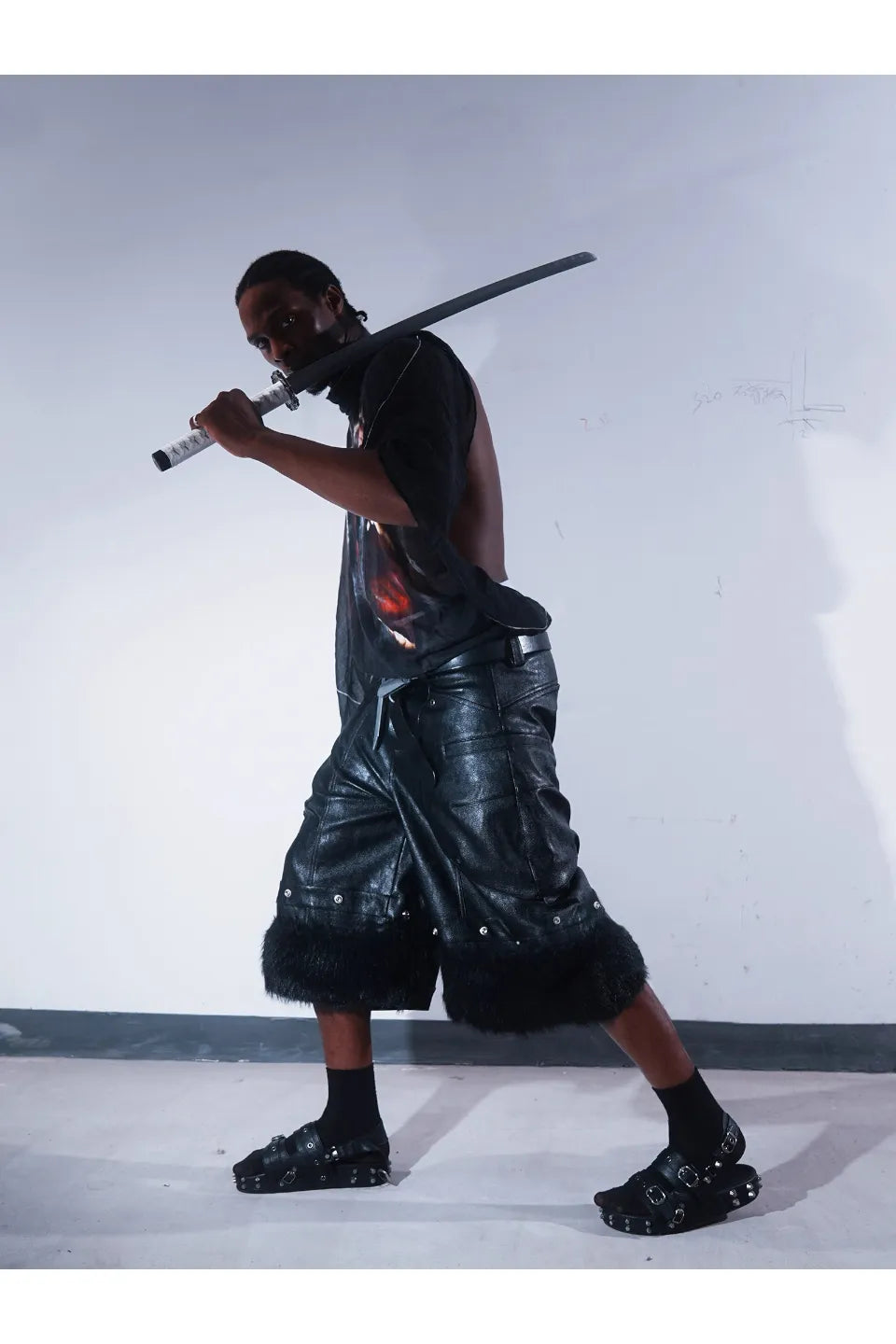 Detachable Waxed Cropped Leather Pants