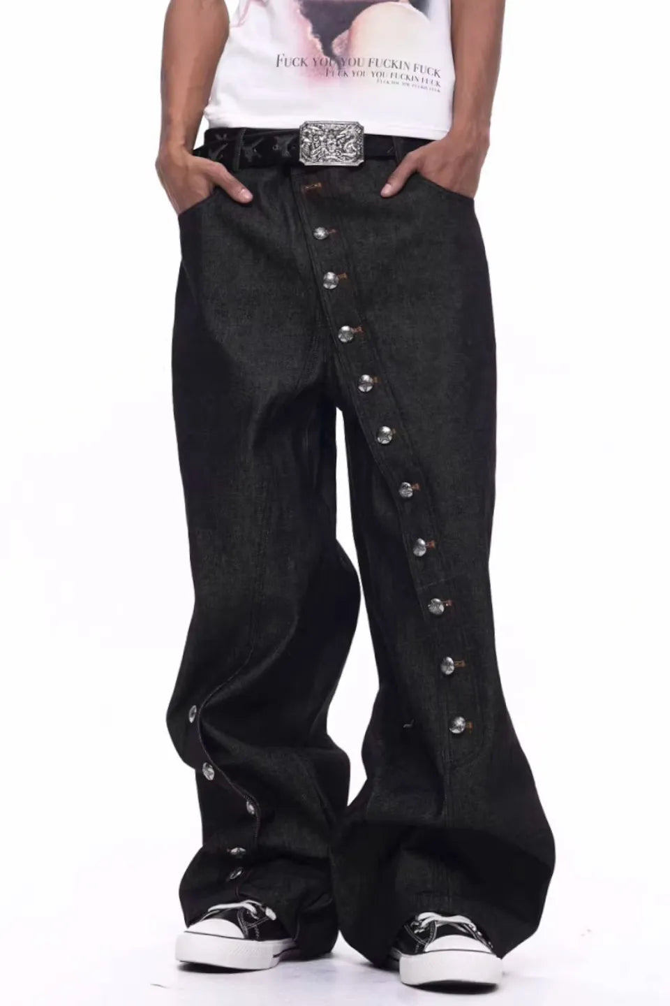 FOURTH3EX Diagonal Button Fly Raw Denim - 斜めのボタンフライが特徴的なリジッドブラックデニム