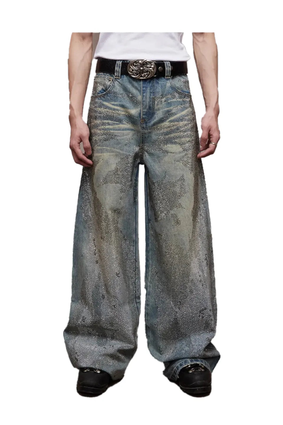 Dirty Washed Diamond Wide Leg Jeans