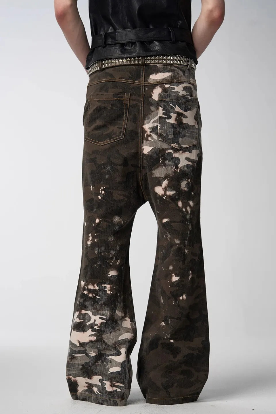 Dissolved Camouflage Faded Drop Crotch Flared Pants