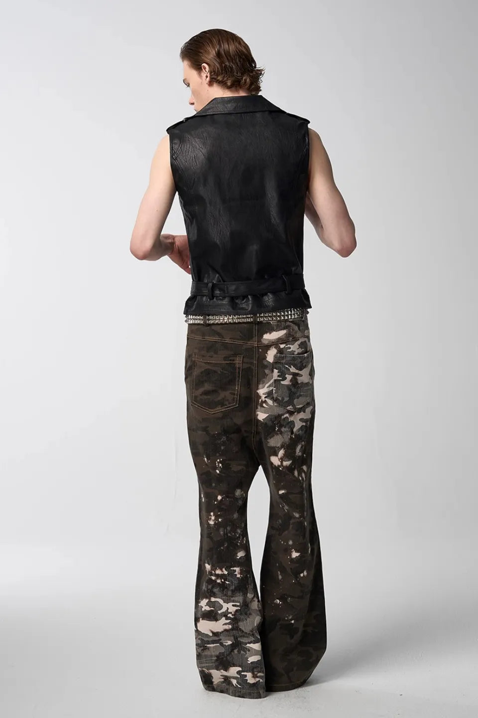 Dissolved Camouflage Faded Drop Crotch Flared Pants