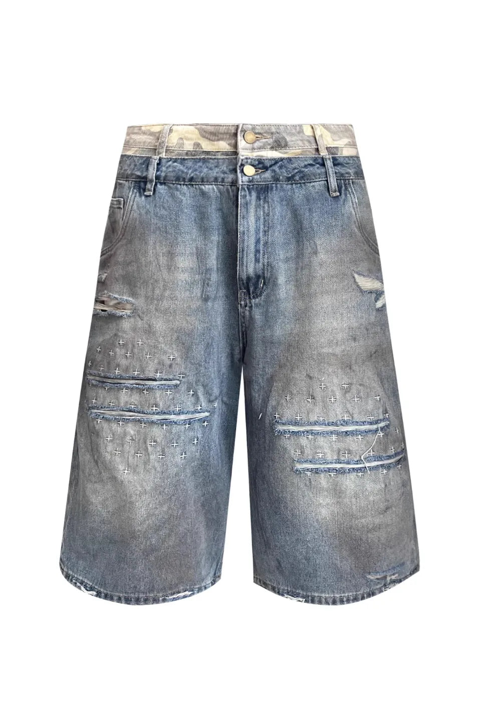 Distressed Double Layer Denim Shorts
