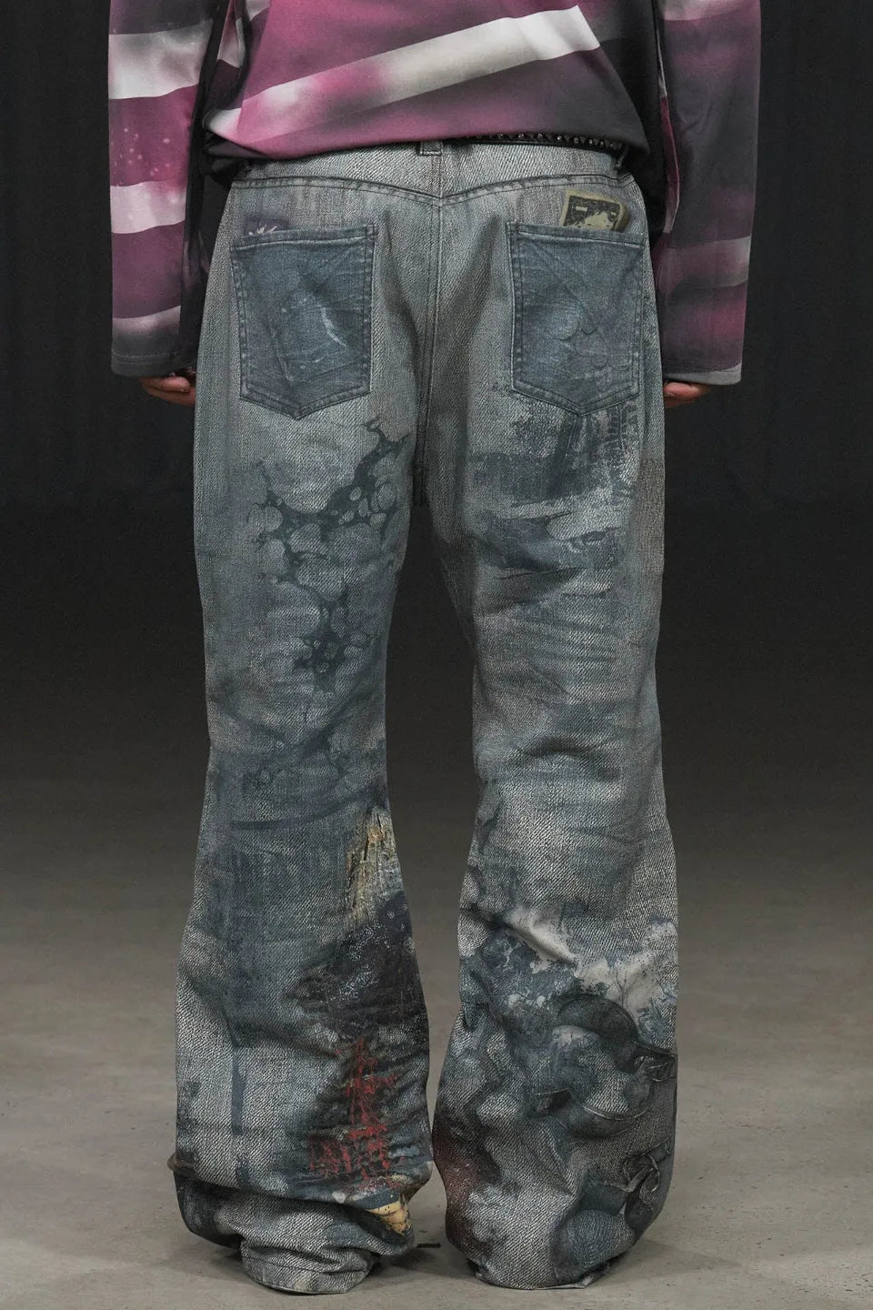 Distressed Paisley Bandana Flared Pants