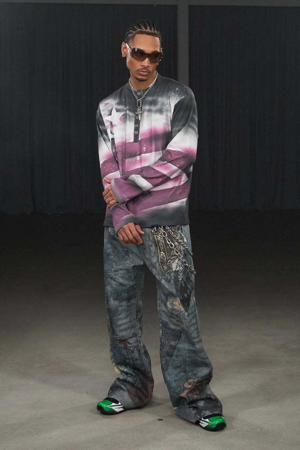 Distressed Paisley Bandana Flared Pants