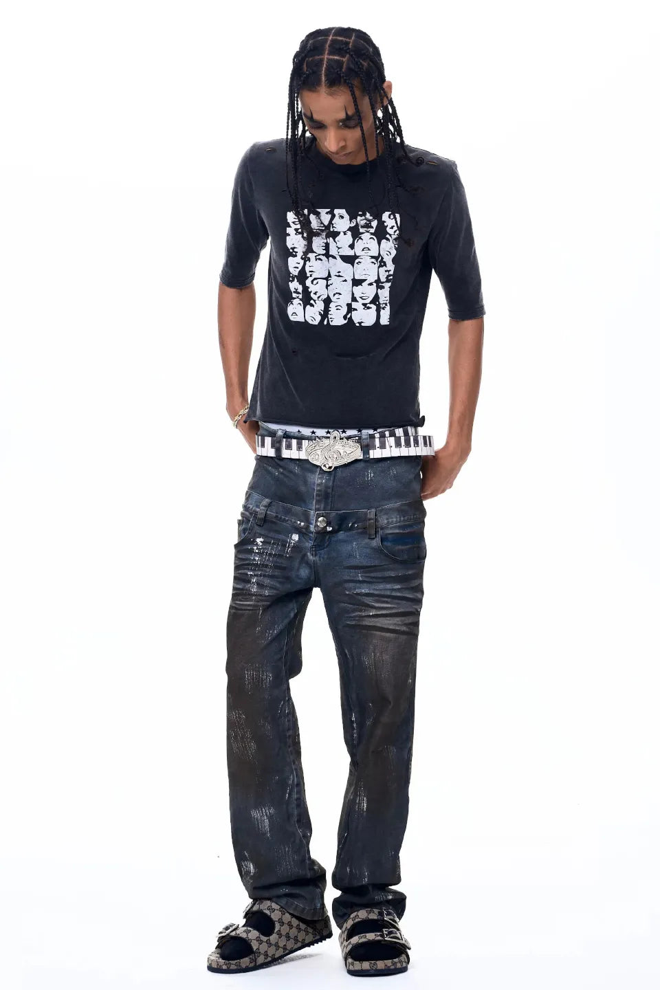 Distressed Portrait Print T-Shirt