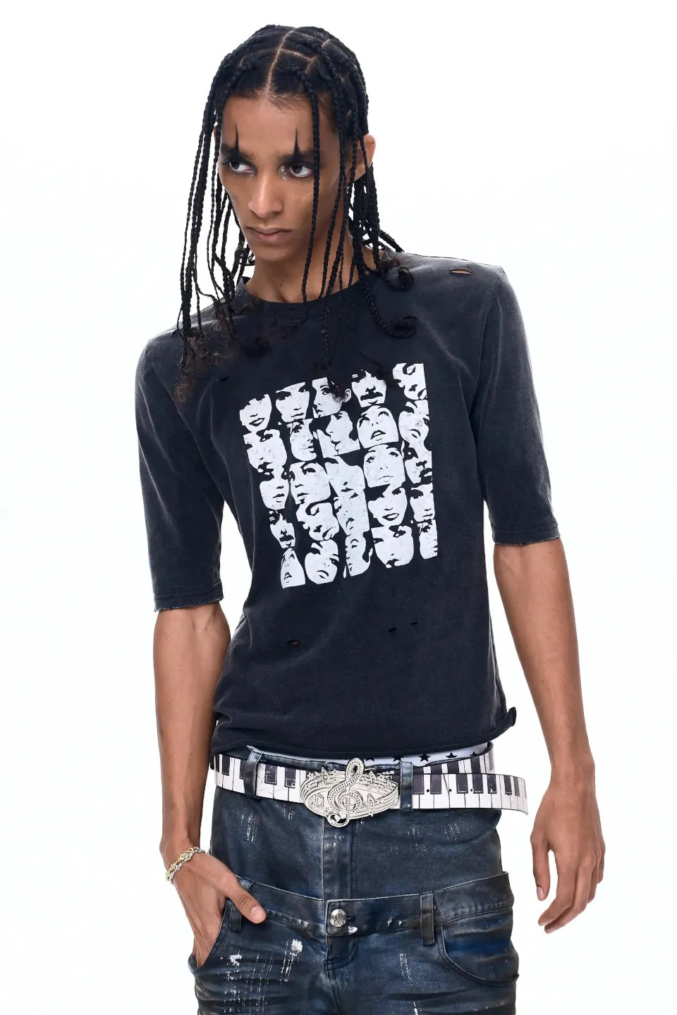 Distressed Portrait Print T-Shirt