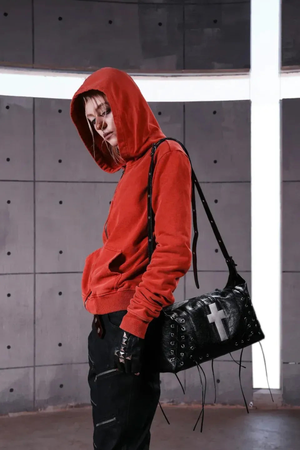 Distressed Red Zip Up Hoodie