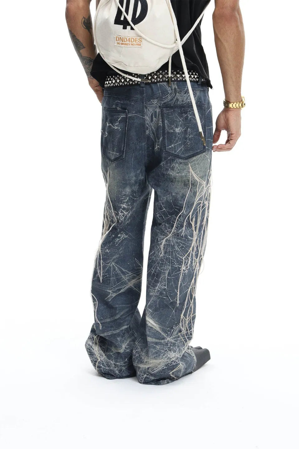 Distressed Spider Web Embroidered Jeans