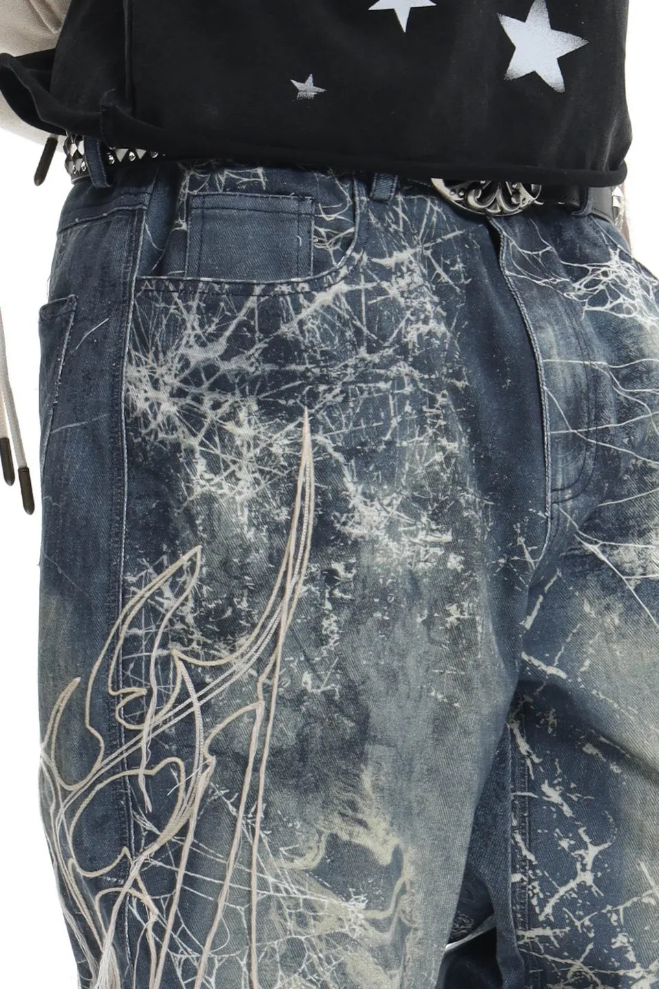 Distressed Spider Web Embroidered Jeans