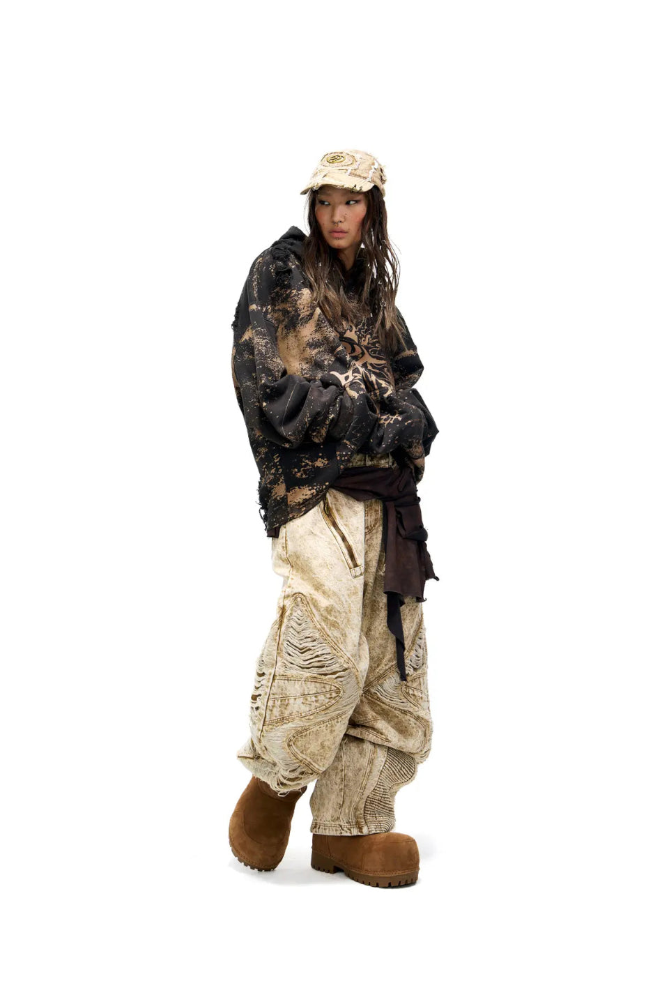 Distroyed Apricot Baggy Jeans