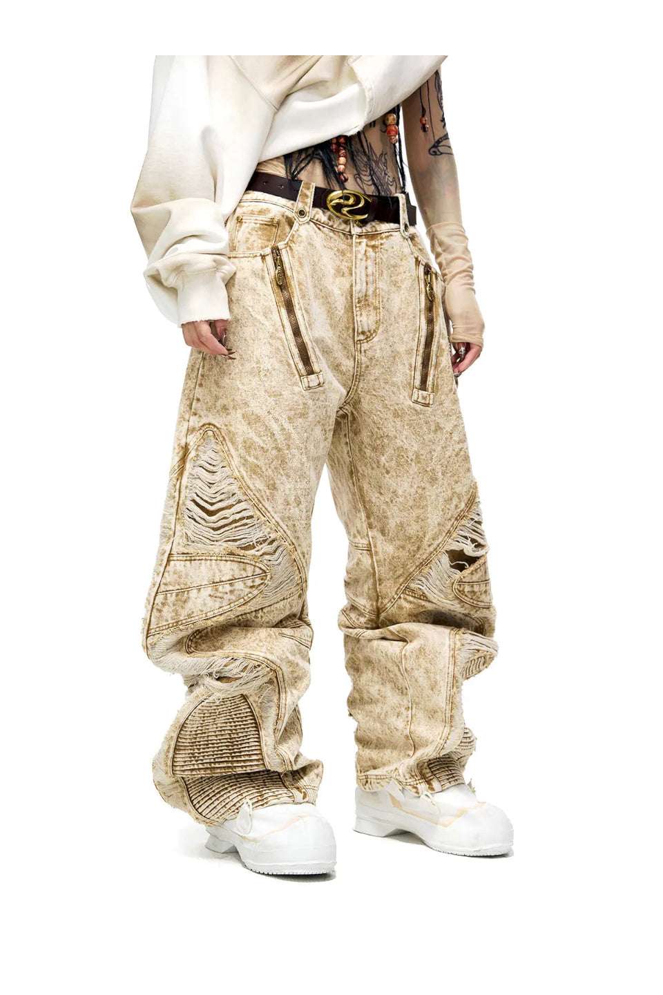 Distroyed Apricot Baggy Jeans