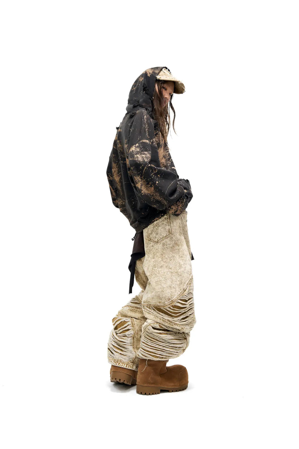 Distroyed Apricot Baggy Jeans